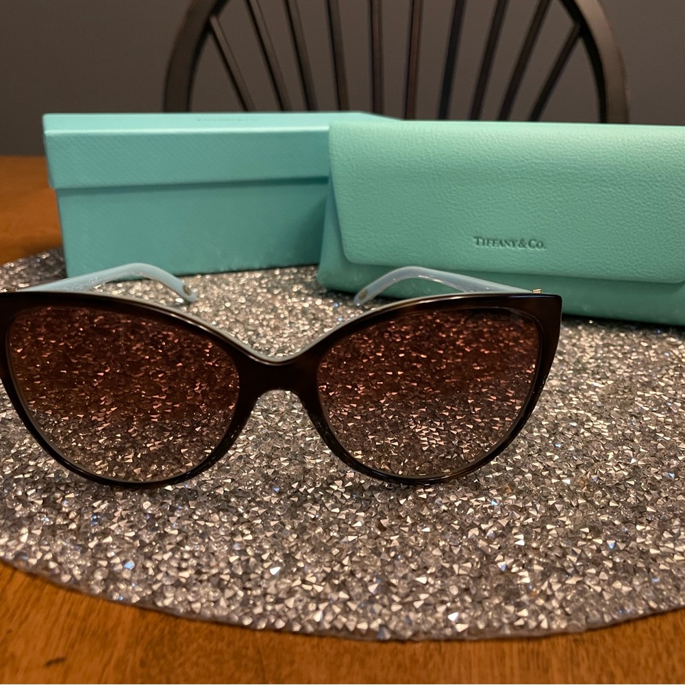 Tiffany & Co. Tortoise Shell and Tiffany Blue sunglasses with Flower Accent